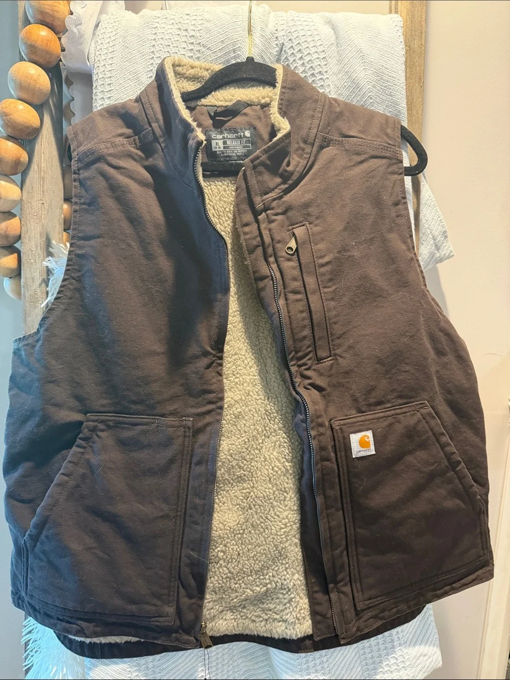 Carhartt Dark Brown Canvas Sherpa Vest women’s xl - Picture 1 of 7